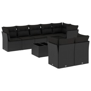 vidaXL Salon de jardin 9 Pièces avec coussins noir résine tressée