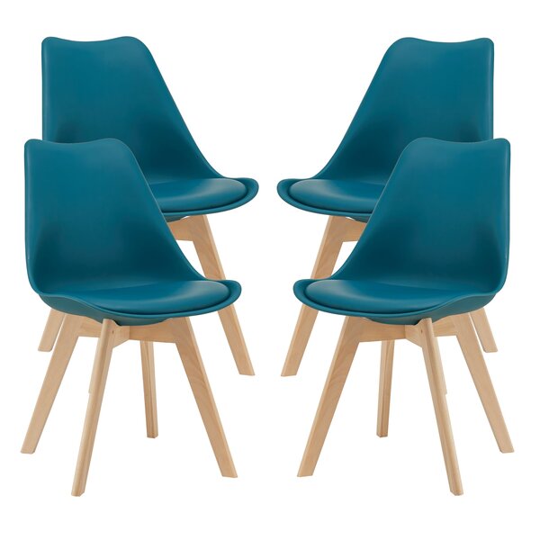 Lot de 4 chaises de salle à manger similicuir hêtre turquoise 03_0006767