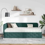 vidaXL Cadre de lit d'angle avec matelas Vert foncé 90 x 200 cm tissu