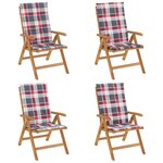 vidaXL Chaises de jardin inclinables lot de 4 et coussins bois teck