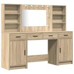 vidaXL Ensemble de table de maquillage avec LED 3 Pièces Chêne Sonoma