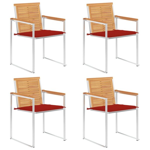 vidaXL Chaises de jardin 4 Pièces avec coussins Bois de teck massif