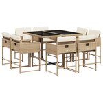 vidaXL Ensemble à manger de jardin et coussins 9 Pièces beige Poly rotin
