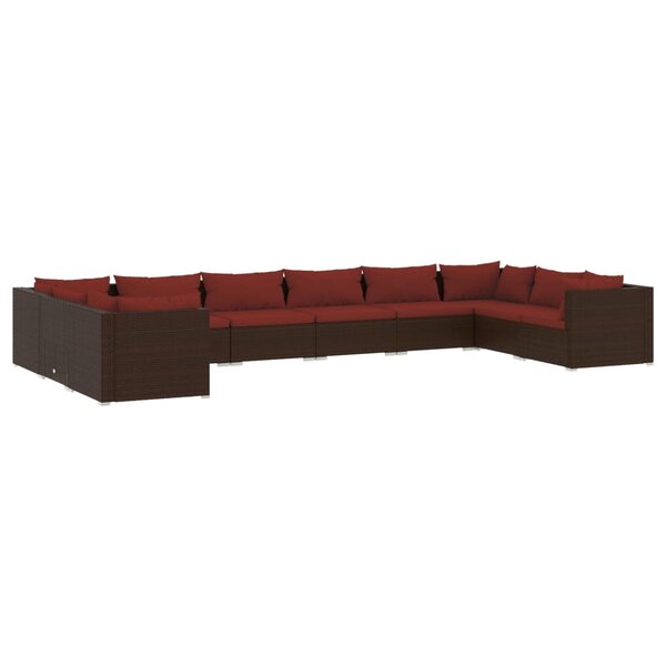 vidaXL Salon de jardin 10 Pièces avec coussins Résine tressée Marron