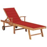 vidaXL Chaise longue avec coussin rouge Bois de teck solide