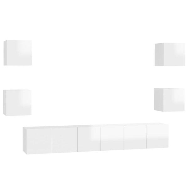vidaXL Ensemble de meubles TV 7 Pièces Blanc brillant Bois d'ingénierie
