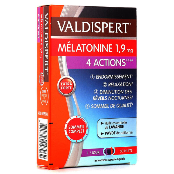 Valdispert 4 actions mélatonine 1 9mg - compléments alimentaires sommeil - 30 gélules
