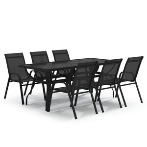 vidaXL Ensemble à manger de jardin 7 Pièces Noir