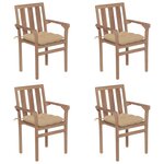 vidaXL Chaises de jardin empilables avec coussins 4 Pièces Teck solide