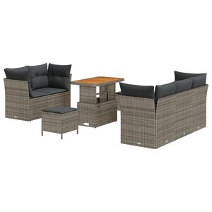 Ensemble de Canapé de Jardin avec Coussins 8 pièces vidaXL Gris Poly Rattan Acacia