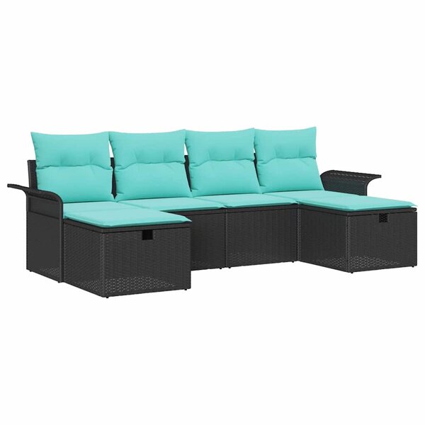 vidaXL Ensemble de canapé de jardin 6 Pièces Noir et turquoise polyrotin