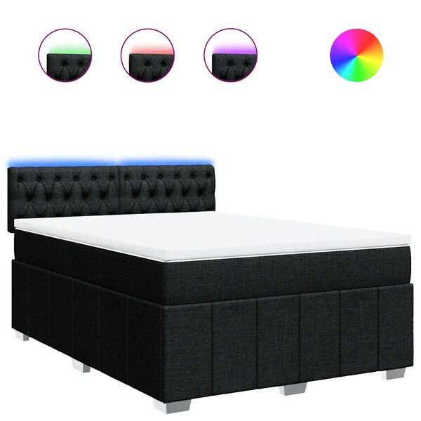 vidaXL Sommier à lattes de lit avec matelas Noir 140x190 cm Tissu