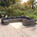 vidaXL Salon de jardin 10 Pièces avec coussins Résine tressée Gris