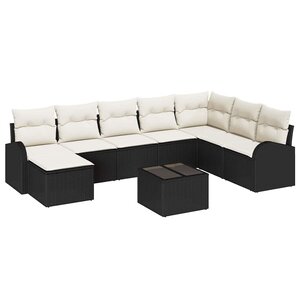 vidaXL Ensemble de Canapés avec coussin 9 Pièces Noir et Blanc polyrotin