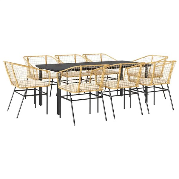 vidaXL Ensemble à manger jardin coussins 9Pièces marron poly rotin verre
