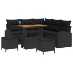 Ensemble de canapés de jardin 8 pièces avec coussins Noir Poly Raphia Acacia
