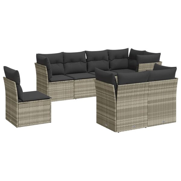 vidaXL Salon de jardin 8 Pièces avec coussins gris clair résine tressée