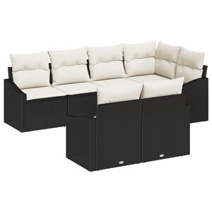 vidaXL Ensemble de canapé de jardin 7 pièces avec coussins en rotin poly noir