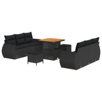 vidaXL Ensemble de canapé de jardin avec coussin 9 Pièces Noir polyrotin