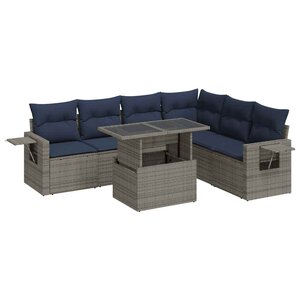 vidaXL Salon de jardin avec coussins 7 Pièces gris résine tressée