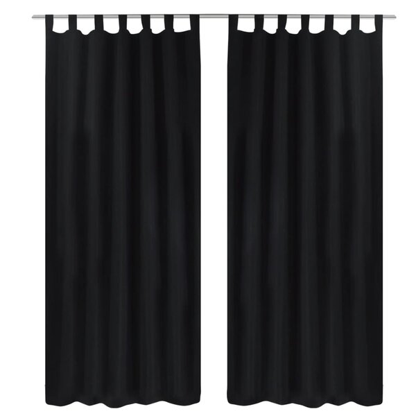 2 Pièces Rideau à Passant Micro Satin Noir 140 x 225 cm