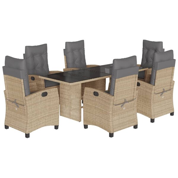 vidaXL Ensemble à manger de jardin coussins 7 Pièces mélange beige rotin
