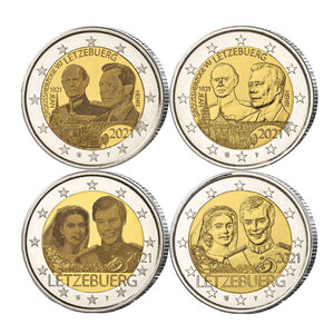 Lot de 4 x 2 euros commémoratives Luxembourg 2021 en 2 versions.