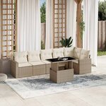 vidaXL Salon de jardin avec coussins 7 Pièces beige résine tressée