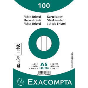 Paquet 100 Fiches Sous Film - Bristol Ligné Non Perforé 148x210mm - Blanc - X 10 - Exacompta