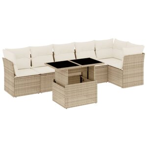 vidaXL Salon de jardin avec coussins 7 Pièces beige résine tressée
