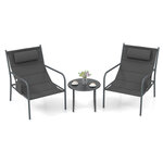 Ensemble de meubles 3 pièces de patio cadre en métal charge 150 kg salon de jardin 2 chaises 1 table basse avec tissu respirant gris 20_0008481