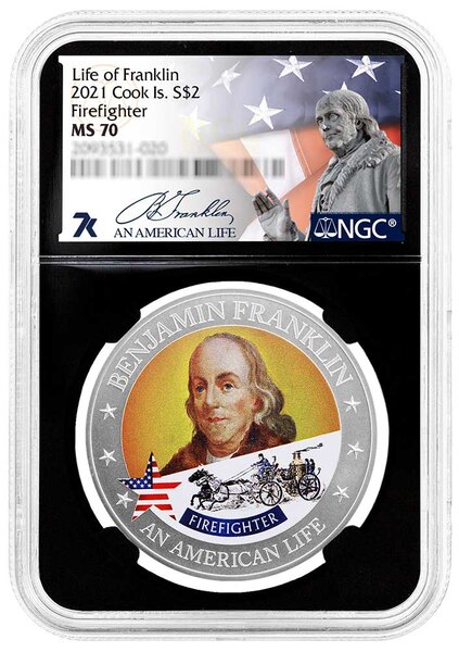 Pièce de monnaie en Argent 2 Dollars g 15.57 (1/2 oz) Millésime 2021 An American Life FIREFIGHTER