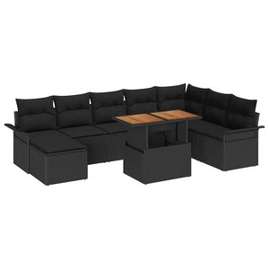 vidaXL Ensemble de canapé de jardin avec coussin 9 Pièces Noir