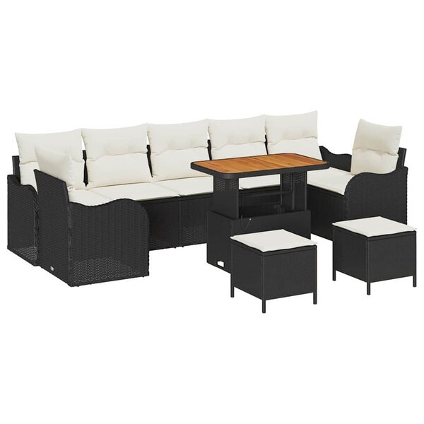 vidaXL Ensemble de canapé de jardin avec coussin 10 Pièces Noir et Crème
