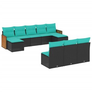 vidaXL Salon de jardin 10 Pièces avec coussins noir résine tressée