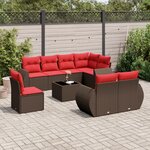 vidaXL Salon de jardin avec coussins 9 Pièces marron résine tressée