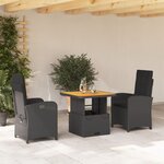 vidaXL Ensemble à manger de jardin avec coussins 3 Pièces Noir