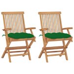 vidaXL Chaises de jardin avec coussins vert lot de 2 Bois teck massif