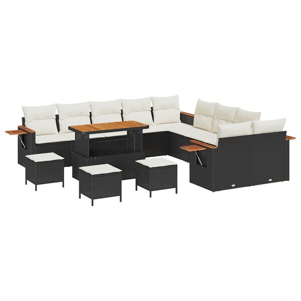 vidaXL Ensemble de canapé de jardin 14 Pièces Noir Poly rotin