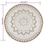 vidaXL Tapis de sol Jute tressée imprimée 150 cm Rond