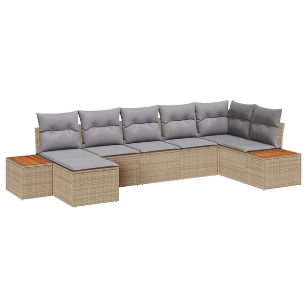 vidaXL Ensemble de canapé de jardin 7 Pièces Beige Poly rotin