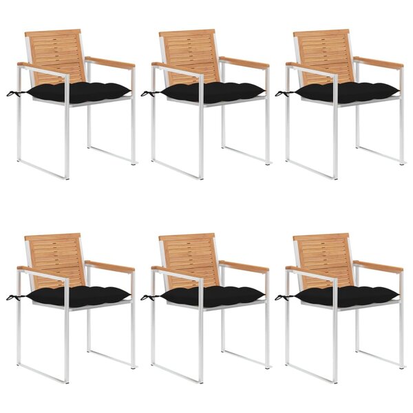 vidaXL Chaises de jardin lot de 6 avec coussins Bois de teck massif