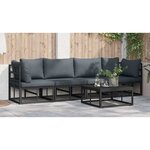 vidaXL Ensemble de canapé de jardin avec coussin 4 Pièces Noir Aluminium