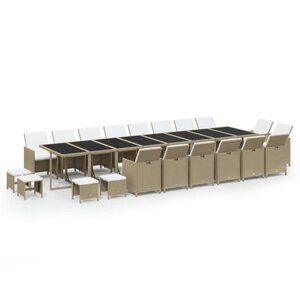 vidaXL Ensemble à dîner de jardin coussins 21 Pièces Beige Résine tressée
