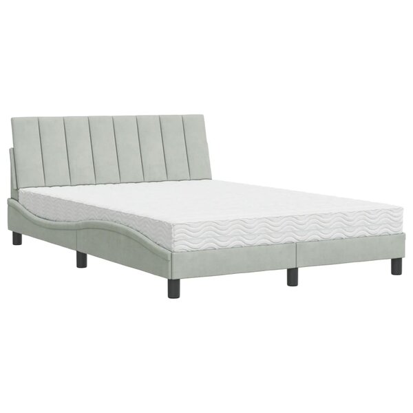 vidaXL Lit avec matelas Hanko gris clair 140x190 cm velours