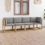Vidaxl canapé de jardin 4 places avec coussins gris