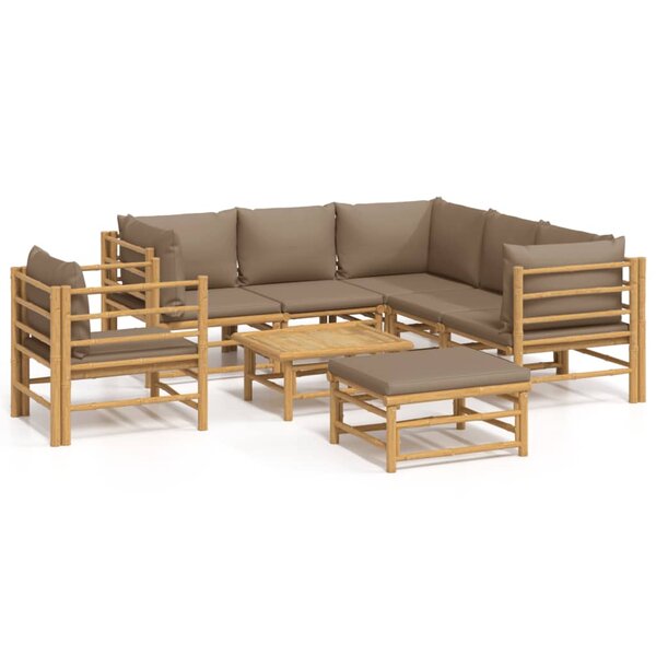 vidaXL Salon de jardin 8 Pièces avec coussins taupe bambou