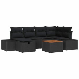 vidaXL Ensemble de canapé de jardin avec coussin 7 Pièces Noir Poly rotin