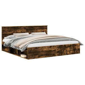 vidaXL Cadre de lit Chêne fumé 200 x 200 cm Pin massif