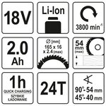 Yato scie circulaire avec batterie li-ion 2 0ah 165 mm 18v